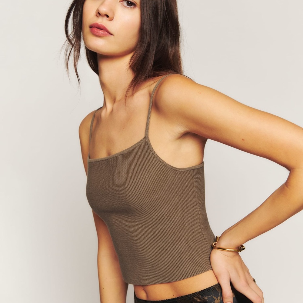 Reformation Eli Ribbed Sweater Tank- Mushroom